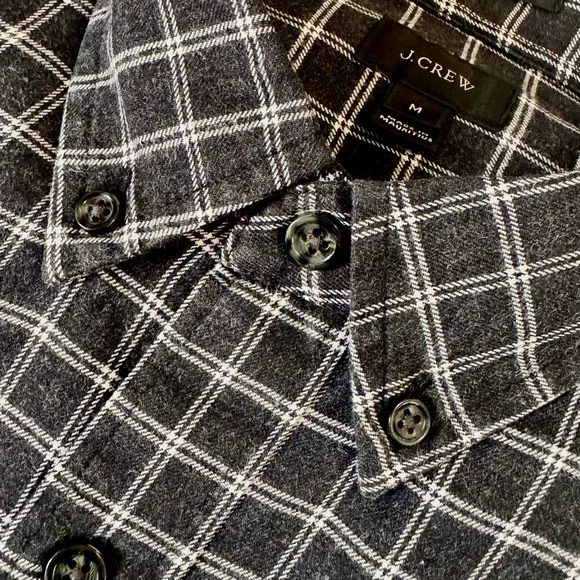J.Crew Men’s Slim Fit Flannel Shirt Black & White Windowpane Plaid Size Medium - Picture 5 of 5